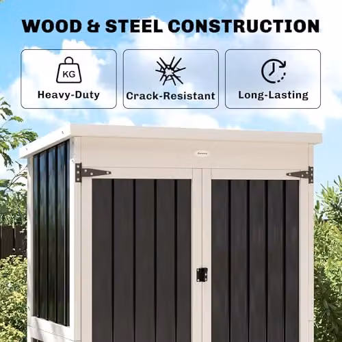 Outsunny Outdoor Storage Cabinet with Double Doors and Shelving, White and Black, W/D/H: 94 x 43 x 166 cm – 3