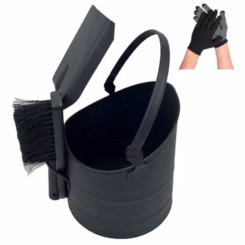 Gr8 Home Waterloo Style Metal Coal Scuttle Bucket and Fireside Cleaning Set with Shovel and Brush in Black, 10 Litre