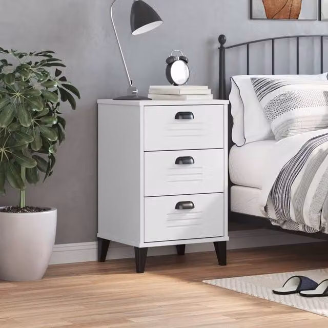 Berkfield Home VIKEN Bedside Cabinet in White Engineered Wood, W/D/H: 35 x 40 x 65 cm