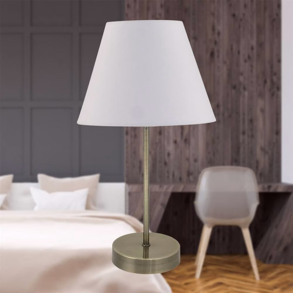 First Choice Lighting Antique Brass Stick Table Lamp with White Fabric Shade – 2