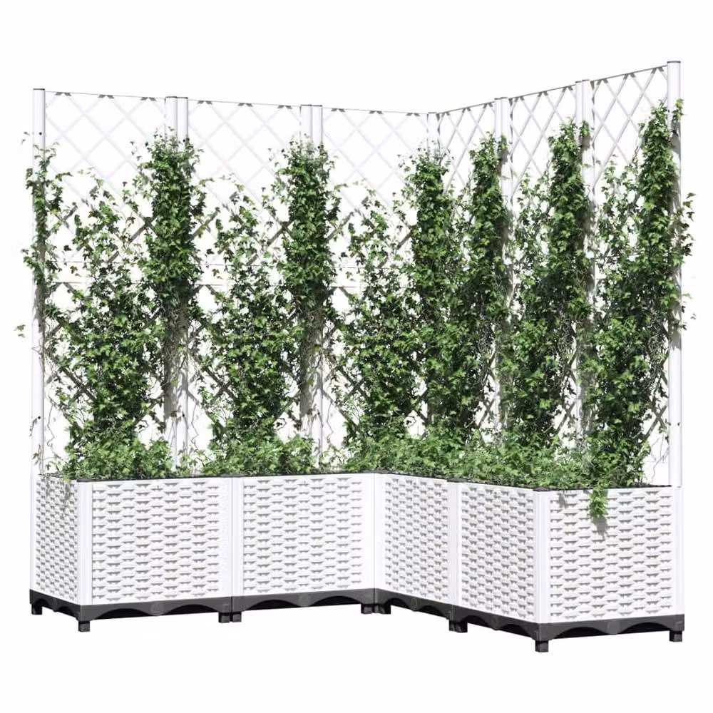 Berkfield Home Garden Planter with Trellis in White, W/D/H: 120 x 120 x 136 cm – 3