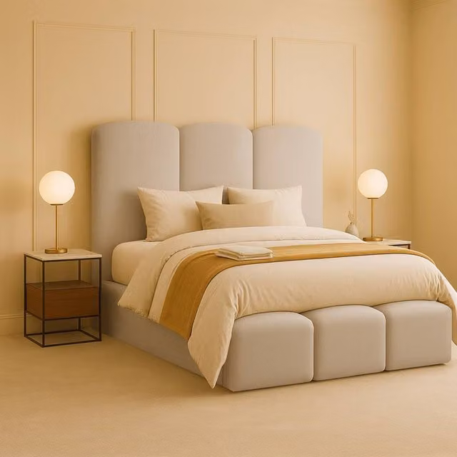 Desire Deco Rivas Upholstered Storage Bed in Beige, W/D/H: 140 x 200 x 137.16 cm