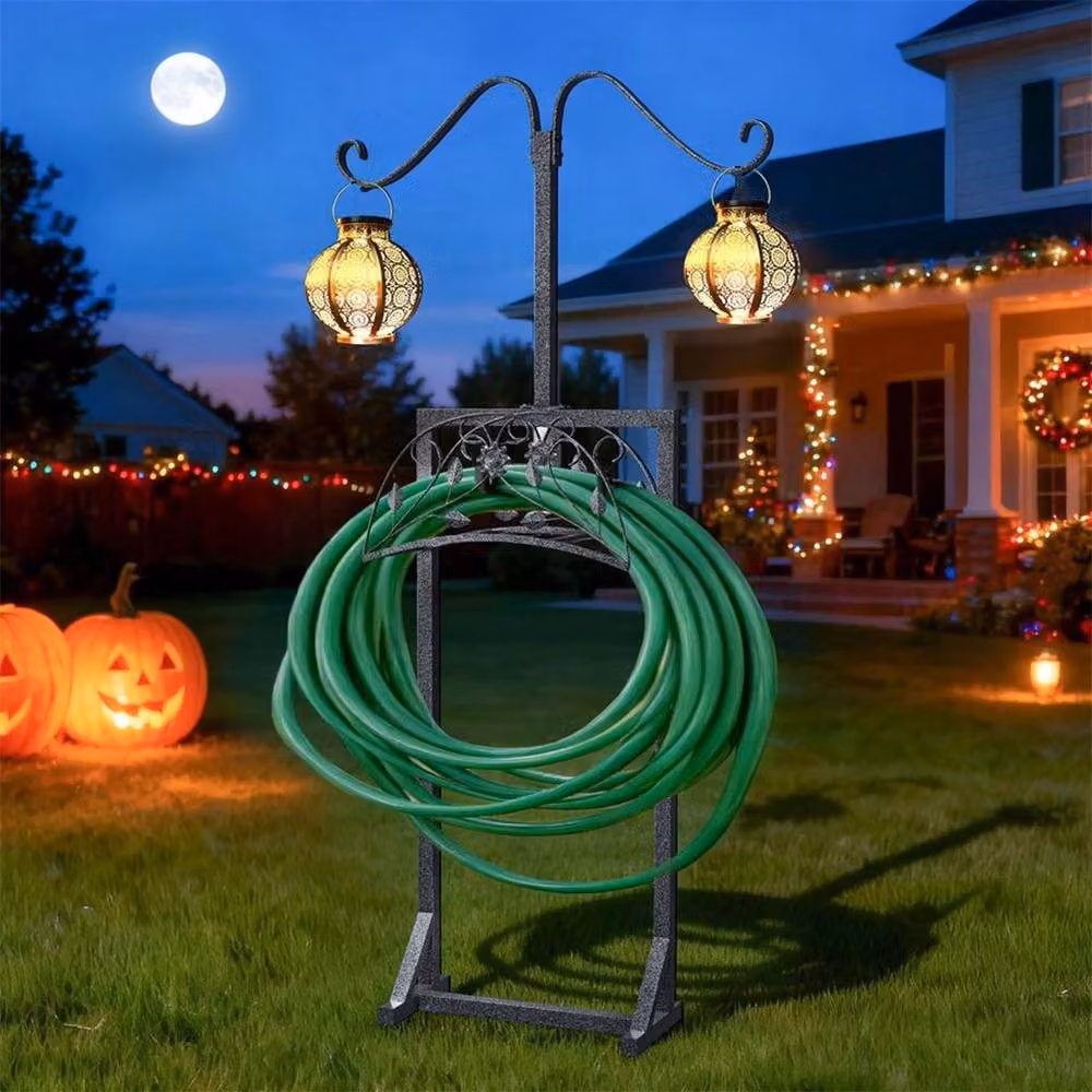 EONLION Freestanding Portable Garden Hose Holder with Storage Shelf in Black – 4
