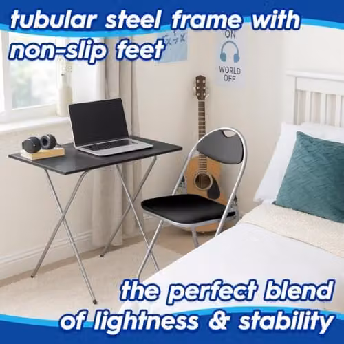 Harbour Housewares Modern Wooden Folding Desk and Chair Set in Silver and Black – 2