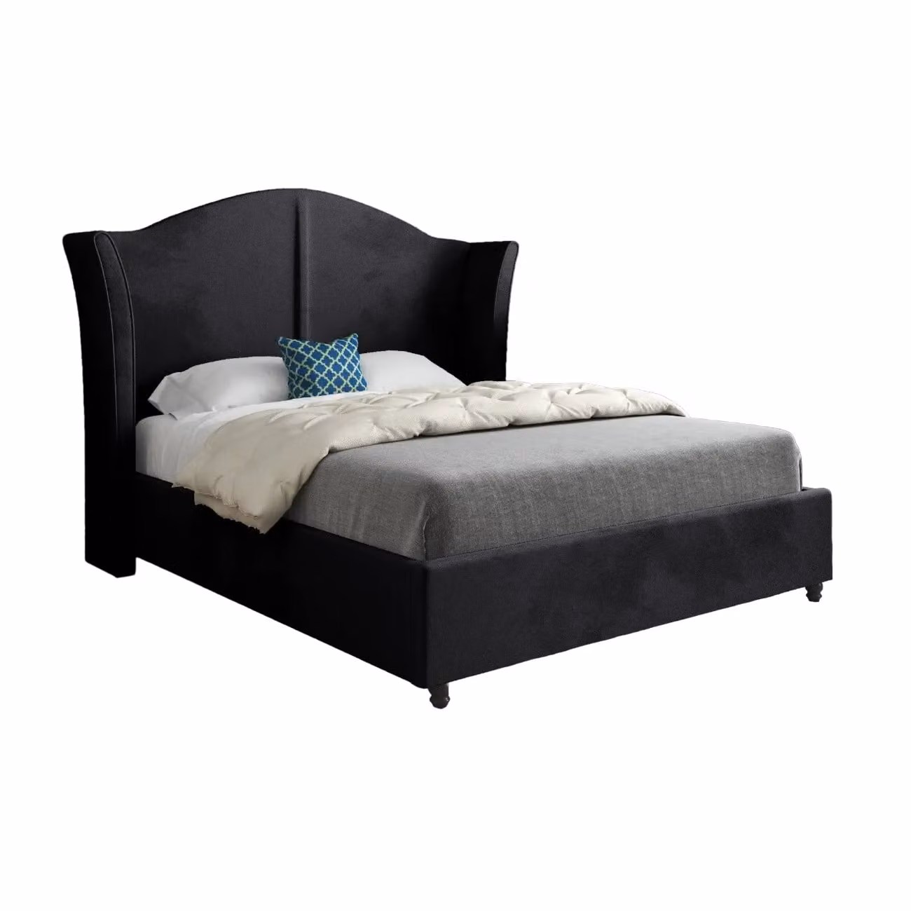 Casani Zampa Upholstered Soft Velvet Bed Frame in Black, W/D/H: 137 x 120 x 200 cm – 5
