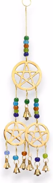KDMK Indian Chimes Brass TriPentagram 7 Bells in Gold