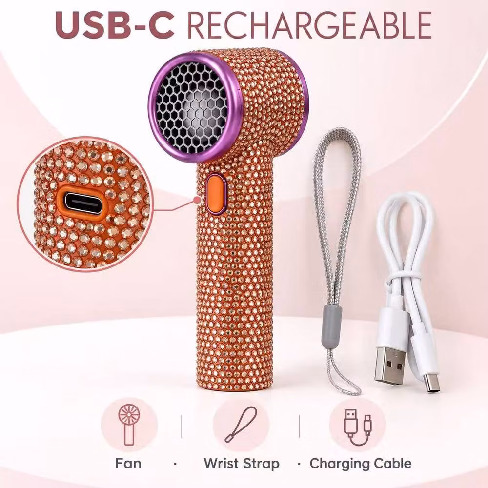 BluCore MINI Rhinestone Handheld Rechargeable Fan in Rose Gold – 3