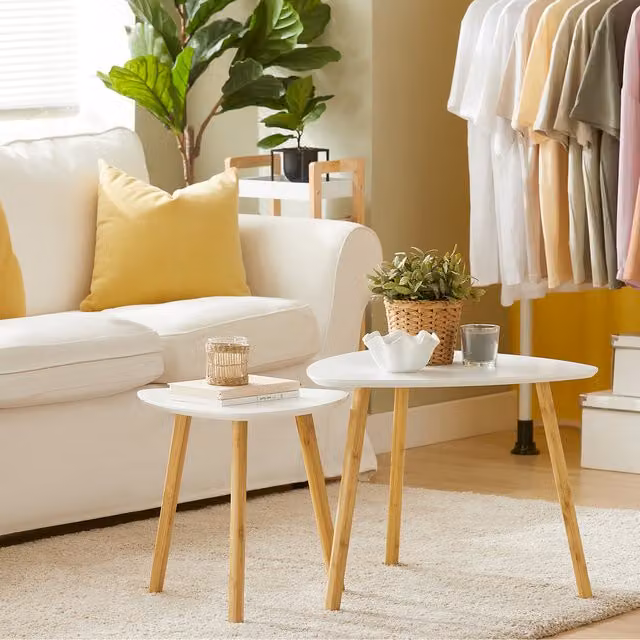 SoBuy Set of 2 Modern Round Nesting Side Tables in White