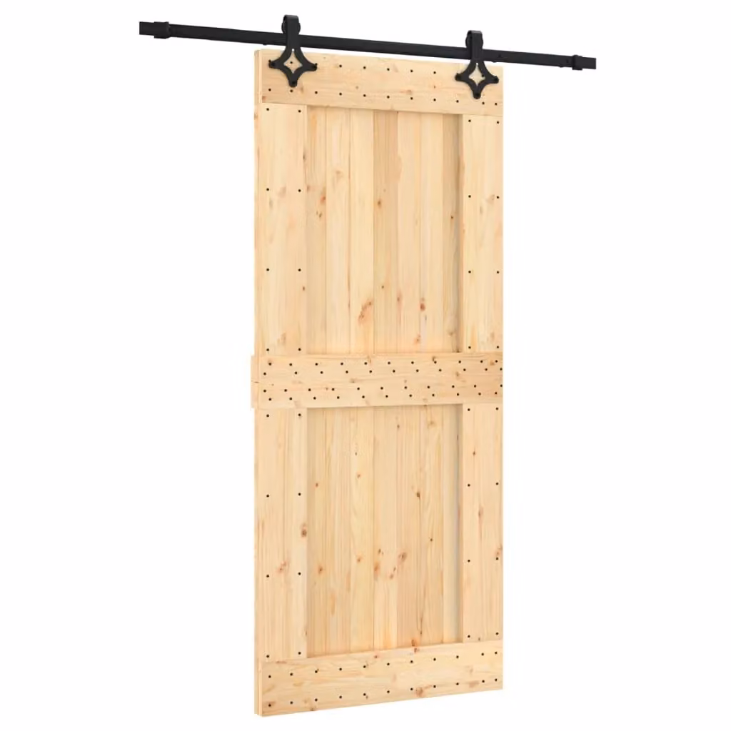 Berkfield Home Modern Sliding Door with Hardware Set in Brown Solid Wood, W: 90 cm, H: 210 cm
