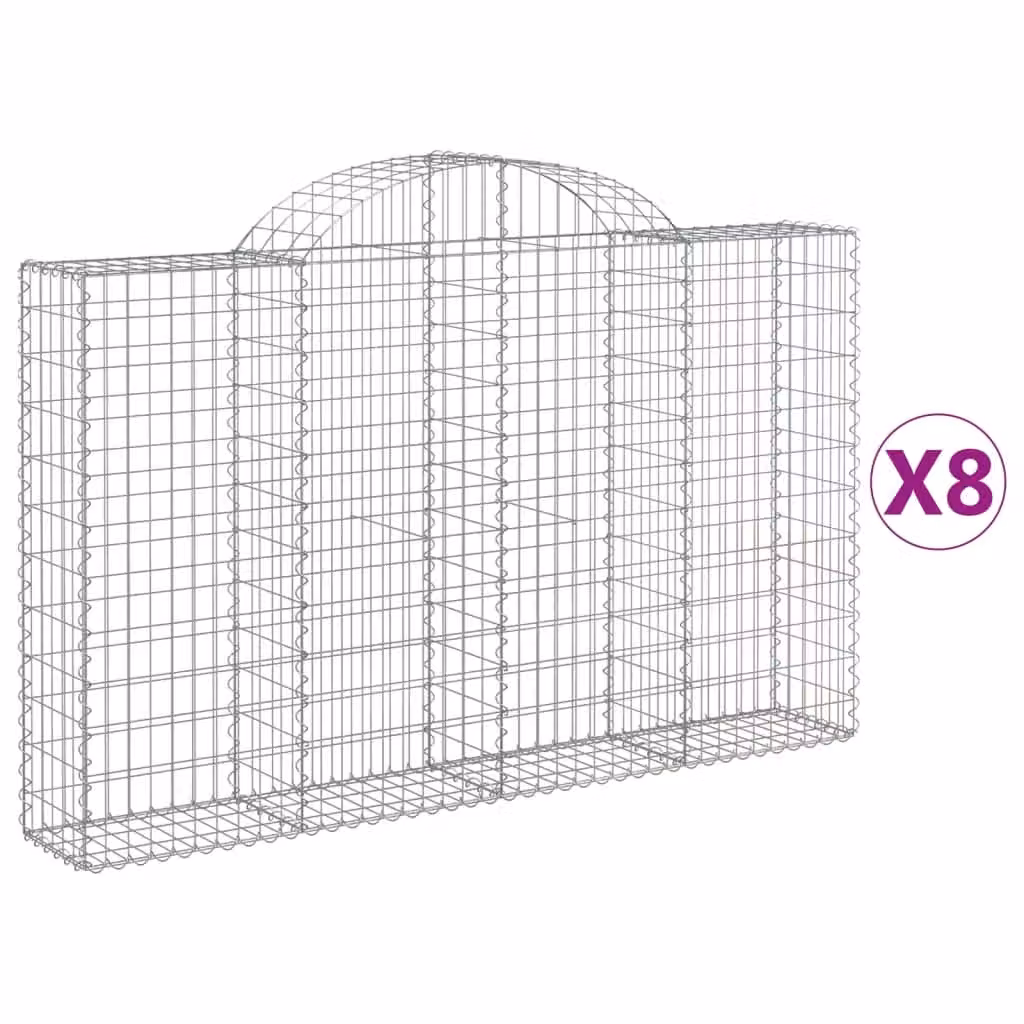 Berkfield Home Arched Gabion Baskets, 8 Piece Set, Silver Galvanised Steel, W: 200 cm, D: 30 cm, H: 120-140 cm – 2