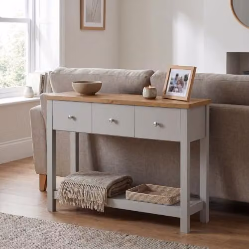Vida Designs Arlington 3 Drawer Console Table in Grey – 3