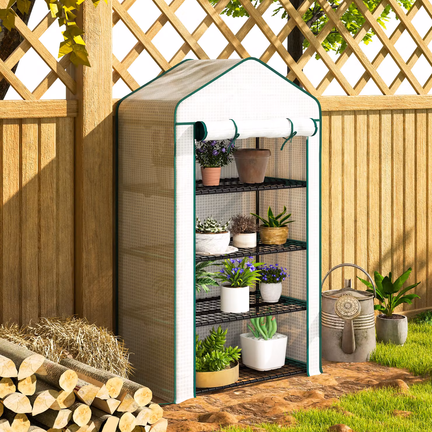 Outsunny Four-Tier Mini Freestanding Greenhouse with Reinforced Plastic Cover and Steel Frame, White, H: 160 cm, W: 90 cm, D: 49 cm – 8