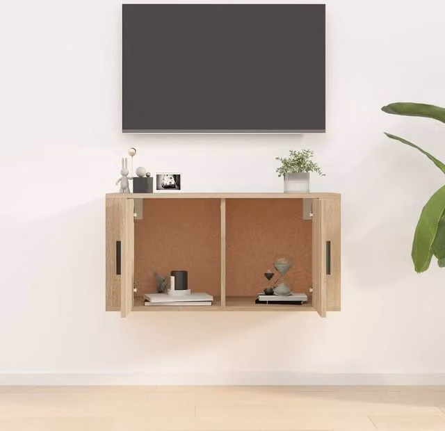 Berkfield Home Wall Mounted TV Cabinet in Beige Oak, W: 80 cm, D: 34.5 cm, H: 40 cm