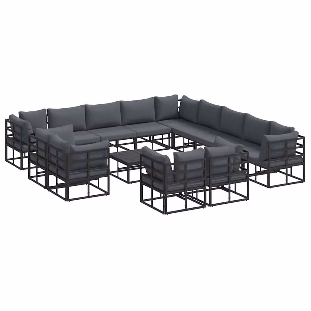 Berkfield Home 14-Piece Garden Sofa Set in Black Powder Coated Aluminium with Upholstered Cushions, W/D/H: 70 x 70 x 32 cm – 2