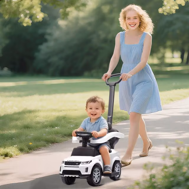 AIYAPLAY Land Rover Ride-On Push Car with Handle and Storage in White