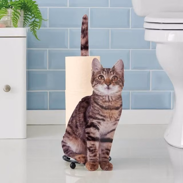 Coopers of Stortford Photo-Realistic Cat Metal Spare Toilet Roll Holder, Multicolour and Brown, H: 45 cm, W: 40 cm, D: 18 cm – 1