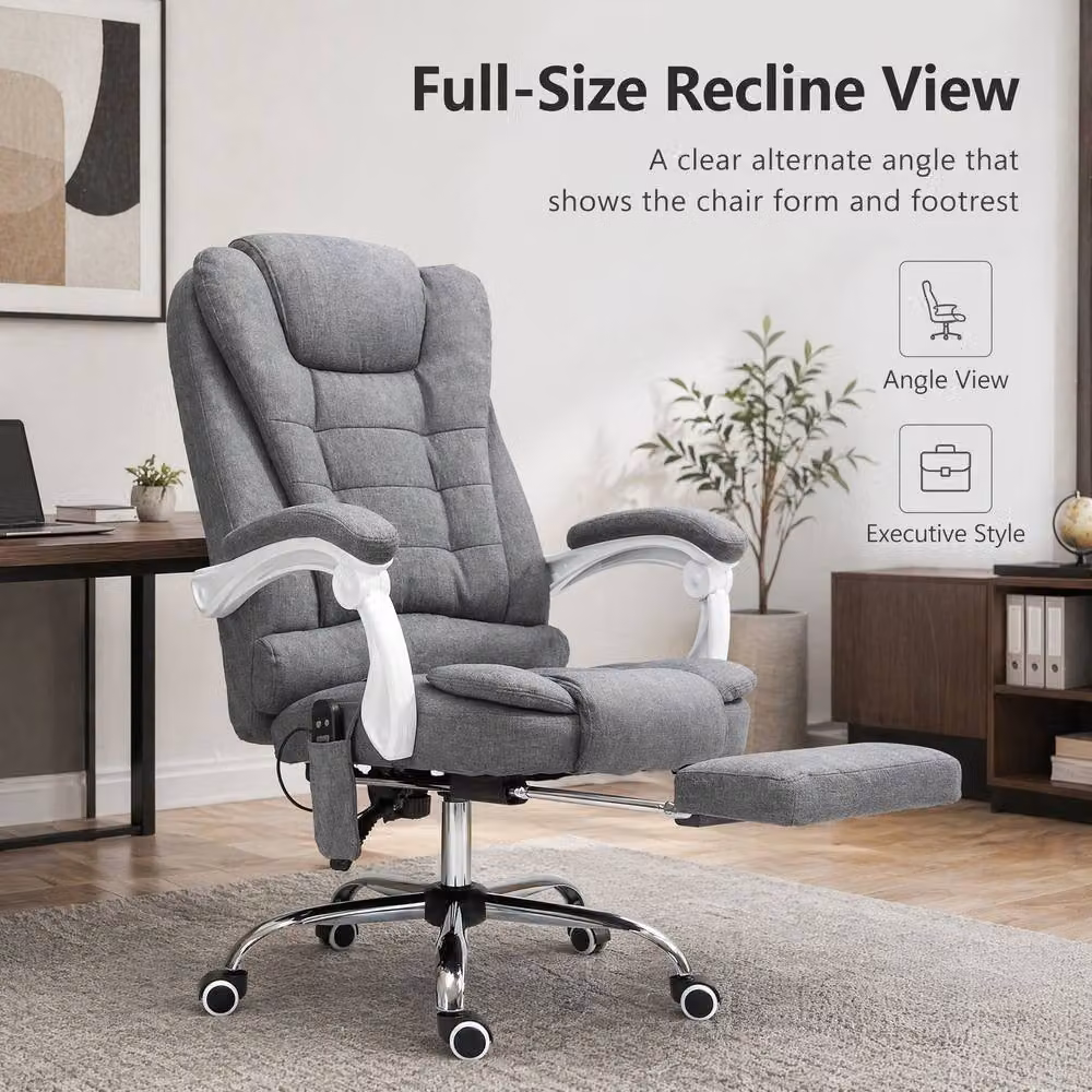STILVORA Grey Fabric Executive Massage Office Chair with Heat, Recline, Footrest and Headrest, W/D/H: 70 x 70 x 122 cm – 3