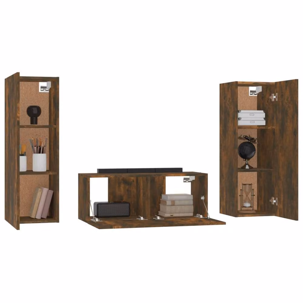 Berkfield Home 3 Piece Smoked Oak TV Cabinet Set in Brown – 3