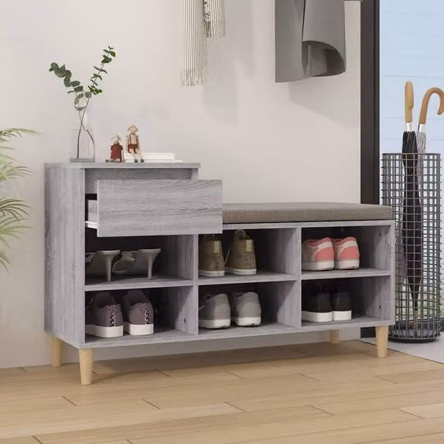 Berkfield Home Grey Sonoma Shoe Cabinet with Integrated Seat, W: 102 cm, D: 36 cm, H: 60 cm