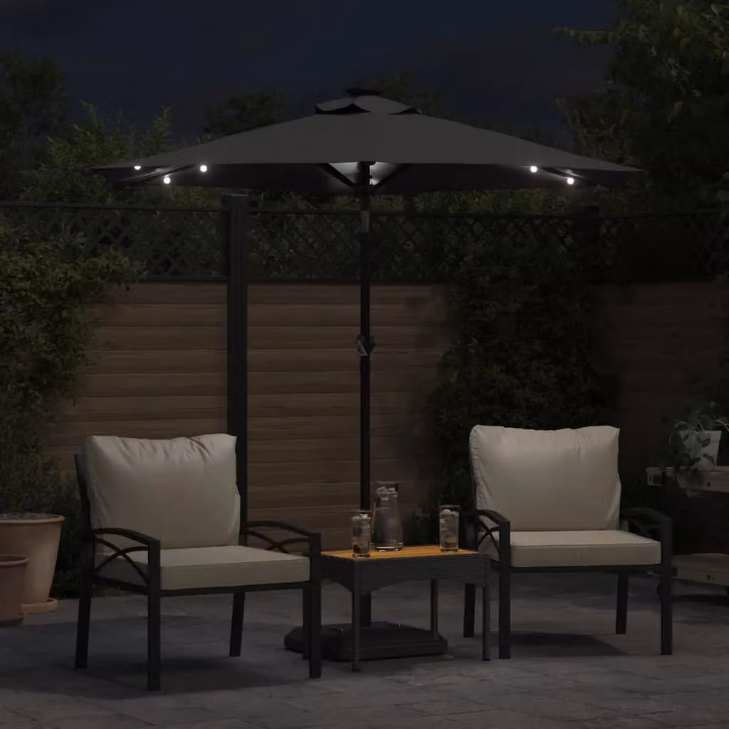 Berkfield Home Garden Parasol with LEDs and Steel Pole in Anthracite Black, W/D/H: 225 x 225 x 212 cm – 3