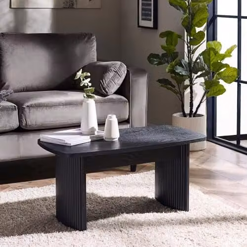 Julian Bowen Louis Black Ash Coffee Table with Marble Top and Gold Accents, W: 90 cm, D: 50 cm, H: 40 cm