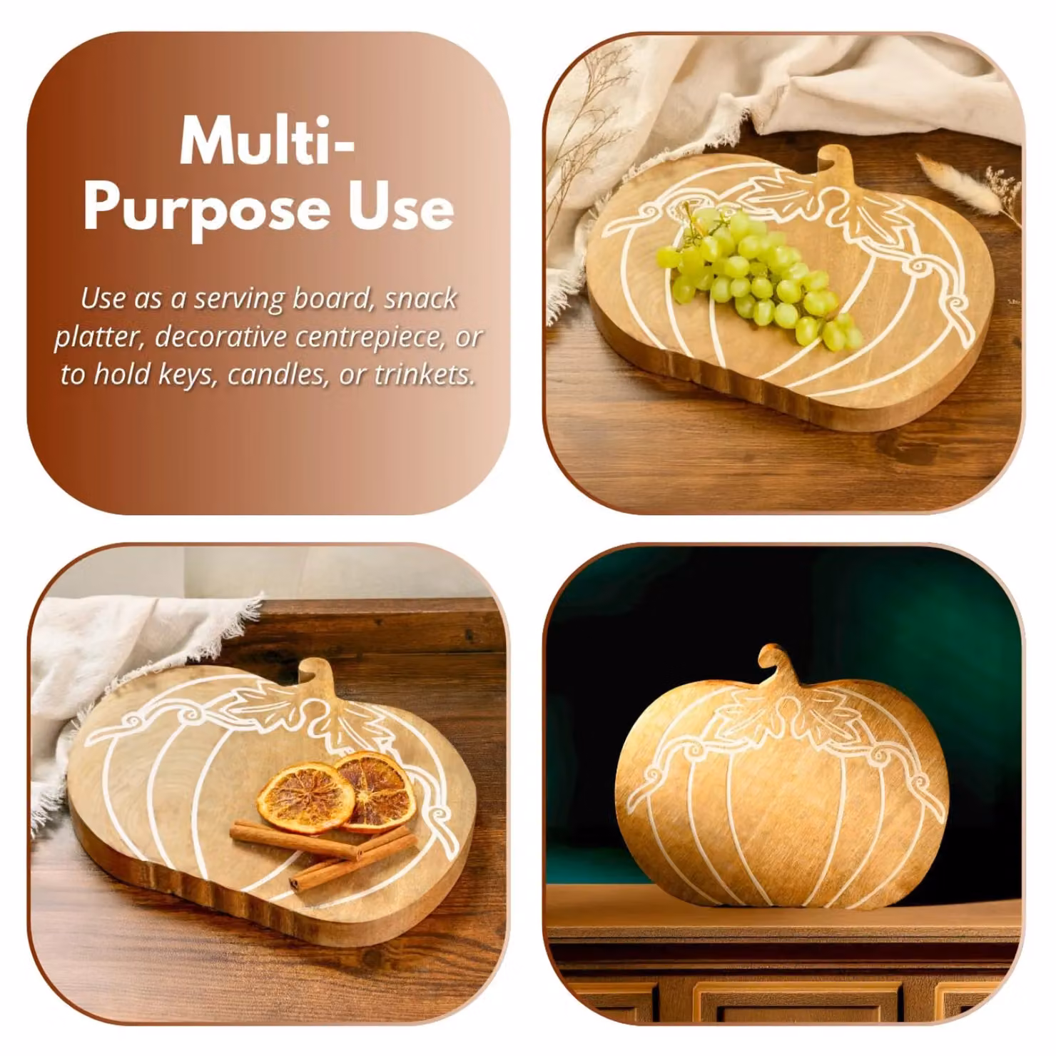 Marco Paul Rustic Wooden Pumpkin Autumn Decoration in Beige, 25 cm – 4