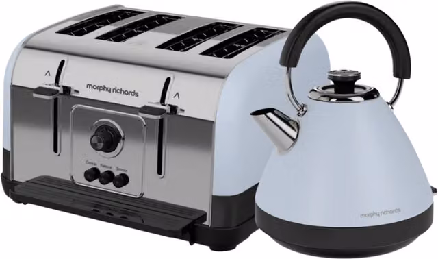 Morphy Richards Venture Retro Kettle and Toaster Set in Blue Stainless Steel