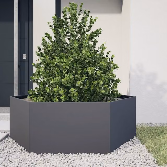 Berkfield Home Garden Anthracite Hexagon Steel Planter in Black, W: 138 cm, D: 120 cm, H: 45 cm