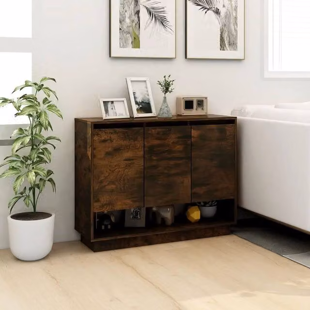 Berkfield Home Smoked Oak Sideboard in Brown, W/D/H: 97 x 31 x 75 cm