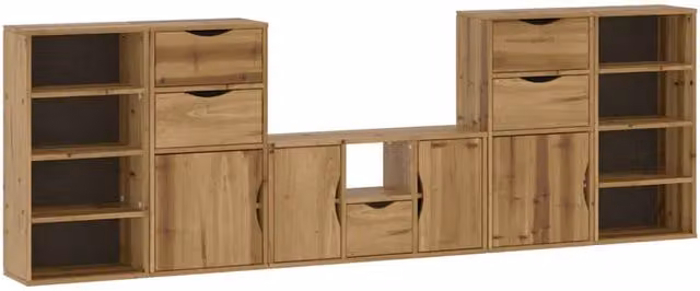 Berkfield Home ODDA 5 Piece Solid Wood Pine TV Unit with Media Compartments in Brown – 1