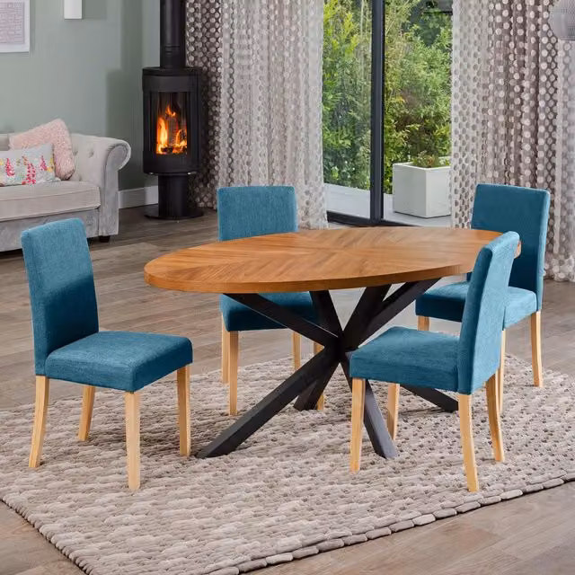 Artemis Home Dosenna Oval Dining Table Set with 4 Petrol Maiolo Fabric Chairs