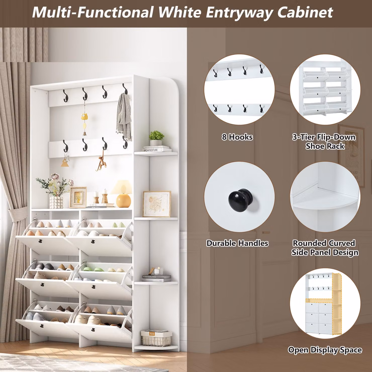 Aosom UK White Coat Rack and Shoe Storage Cabinet with Hinged Doors and Shoe Cubbies, W/D/H: 120 x 24 x 200 cm – 2