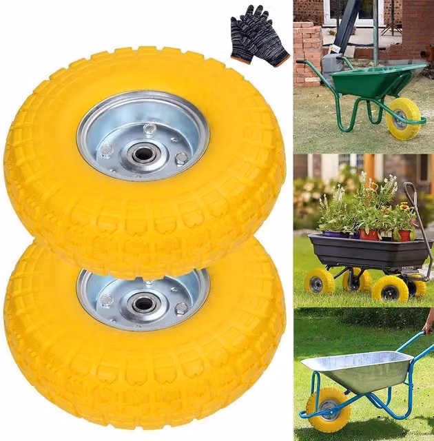 SPETLEK 2-Piece 10 Inch Puncture Proof Solid Rubber Wheels in Yellow
