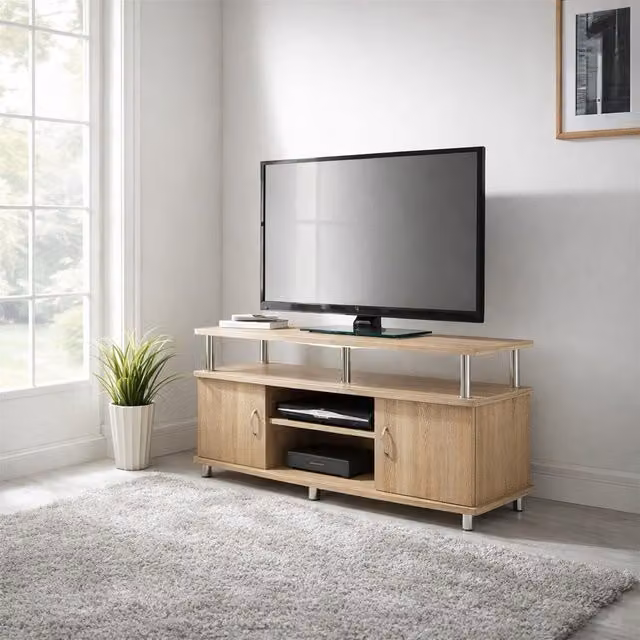 Saxony Modern Wide 2 Door TV Unit in Brown Oak Finish