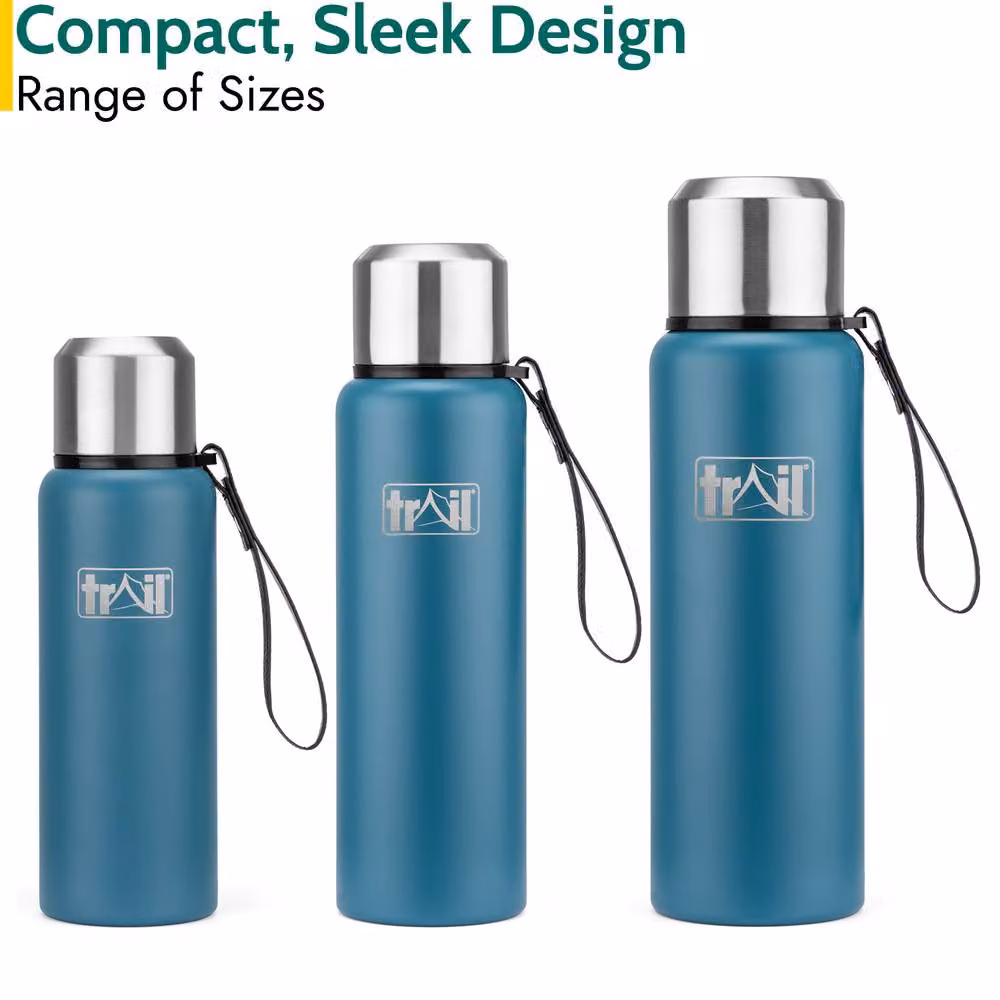 Trail Stainless Steel Vacuum Insulated Leakproof Flask with Strap, Petrol Blue, 800 ml – 5