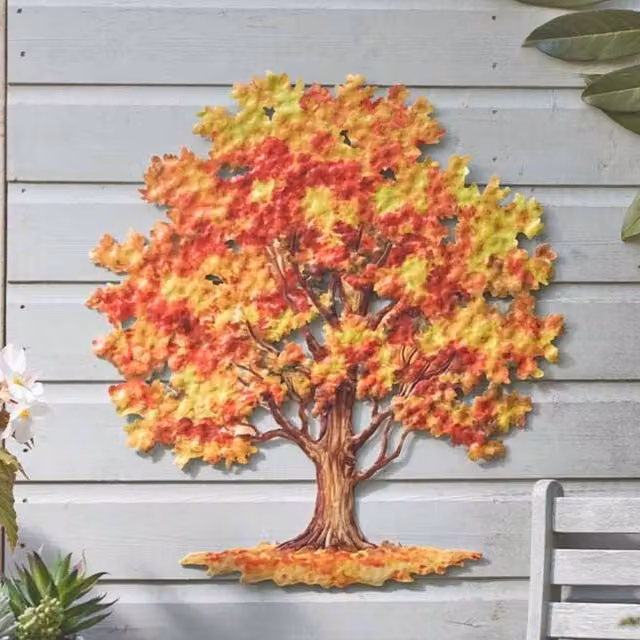 Marco Paul Large Metal Outdoor Wall Decor Autumn Tree in Orange, Red and Gold