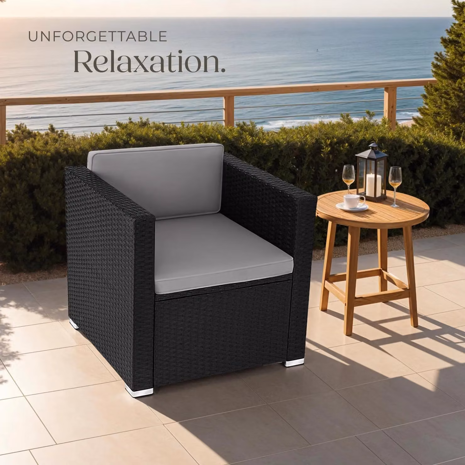 tectake Lignano Rattan Garden Armchair in Black – 7