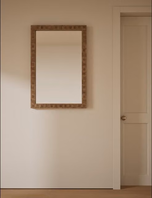 M&S Hugo Marquetry Wood Rectangular Wall Mirror in Brown and Beige