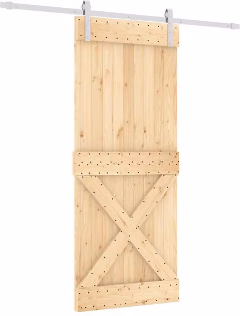 Berkfield Home Modern Sliding Door with Hardware Set in Beige Solid Wood, W: 85 cm, H: 210 cm