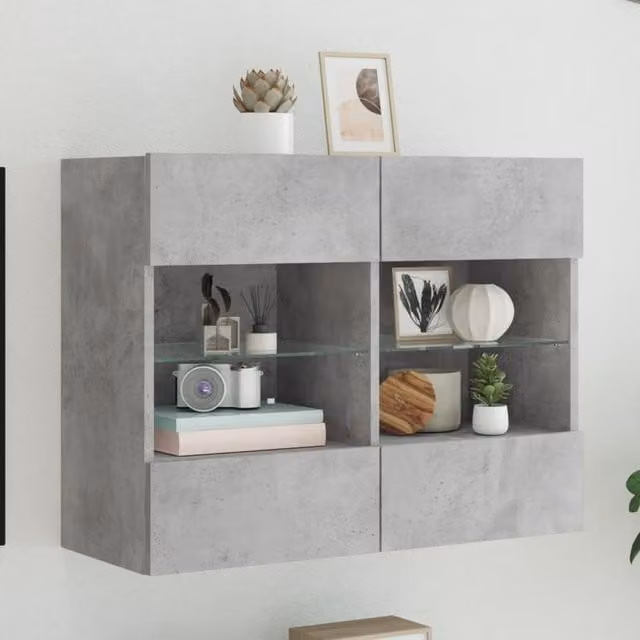 Berkfield Home Modern Wall Mounted TV Cabinet with LED Lighting, Grey, W: 78.5 cm, D: 30 cm, H: 60.5 cm