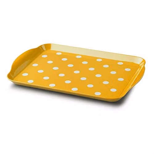 Zeal Melamine Dotted Rectangular Serving Tray with Handles, Yellow, W: 30 cm, D: 21 cm – 1
