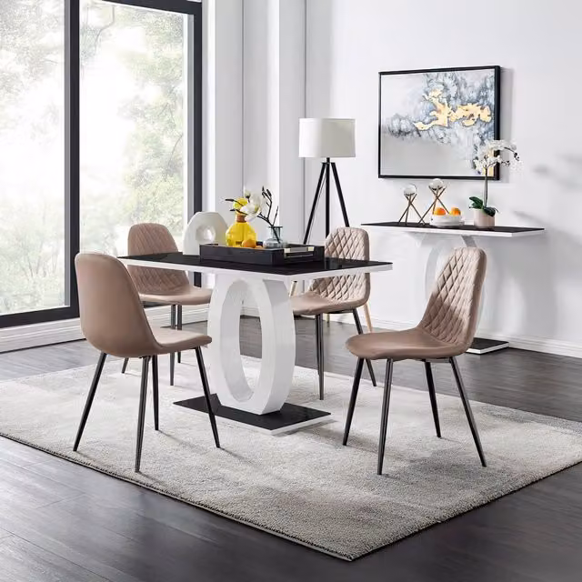 FurnitureboxUK Giovani Cappuccino Dining Set with Rectangular Glass Table and Four Black Corona Chairs