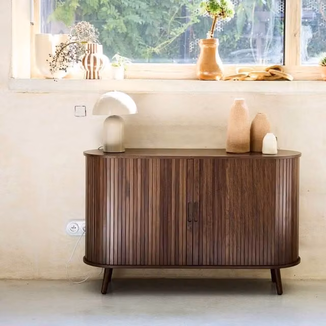 sweeek Scandi-style Sideboard with 2 Sliding Doors, Dark Brown, W: 120 cm, H: 75 cm, D: 40 cm – 1