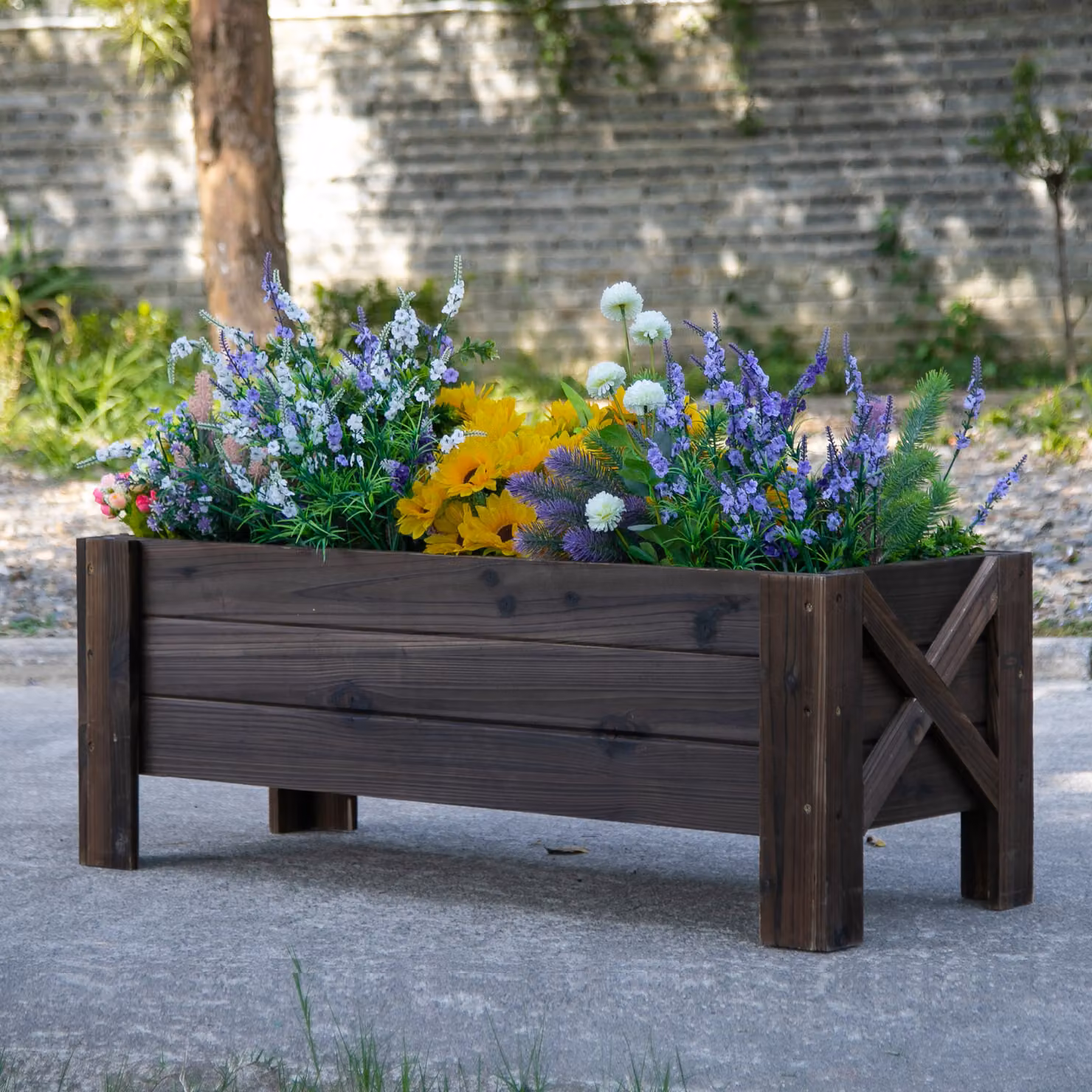 Outsunny Brown Fir Wood Raised Garden Bed for Flowers, Vegetables and Herbs, W: 100 cm, D: 36.5 cm, H: 36.5 cm – 2