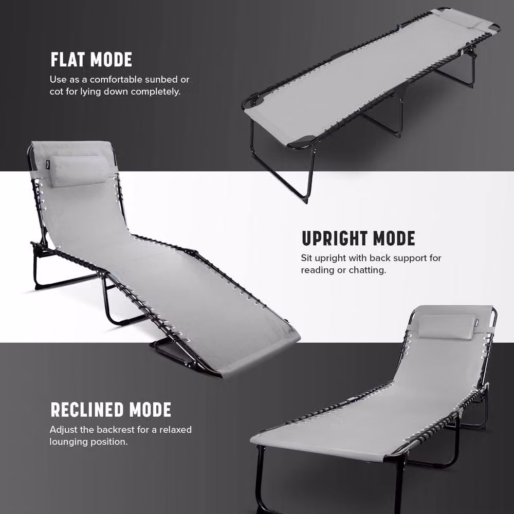 Keplin Foldable Recliner Sun Lounger in Grey with Adjustable Headrest and Leg Rests, W/D/H: 190 x 65 x 30 cm – 2
