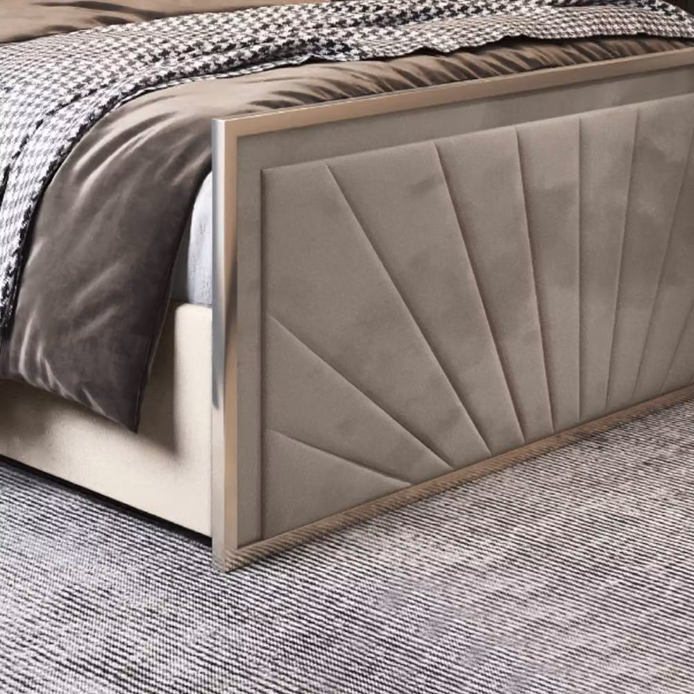 KDMD Thornhill Double Designer Bed Frame in Cream Velvet and Metal – 4