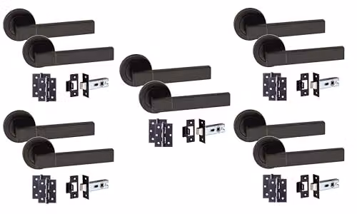Golden Grace Capri Door Handles with Latch and Hinges in Matt Black – 1