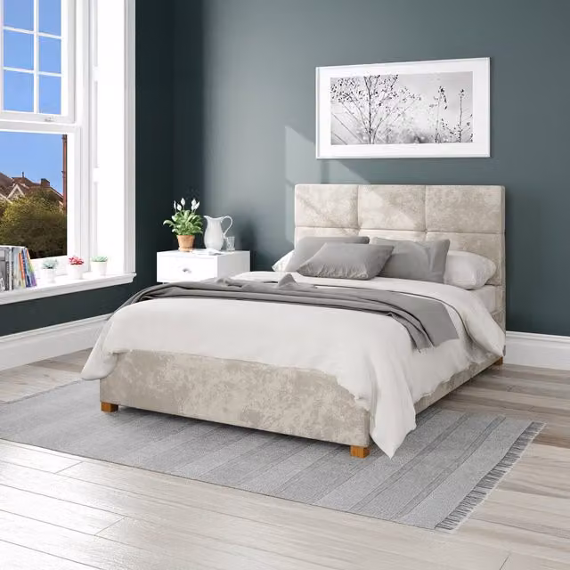 Aspire Caine Mirazzi Velvet Upholstered Ottoman Storage Bed in Pearl, Double (W: 140 cm, L: 200 cm)