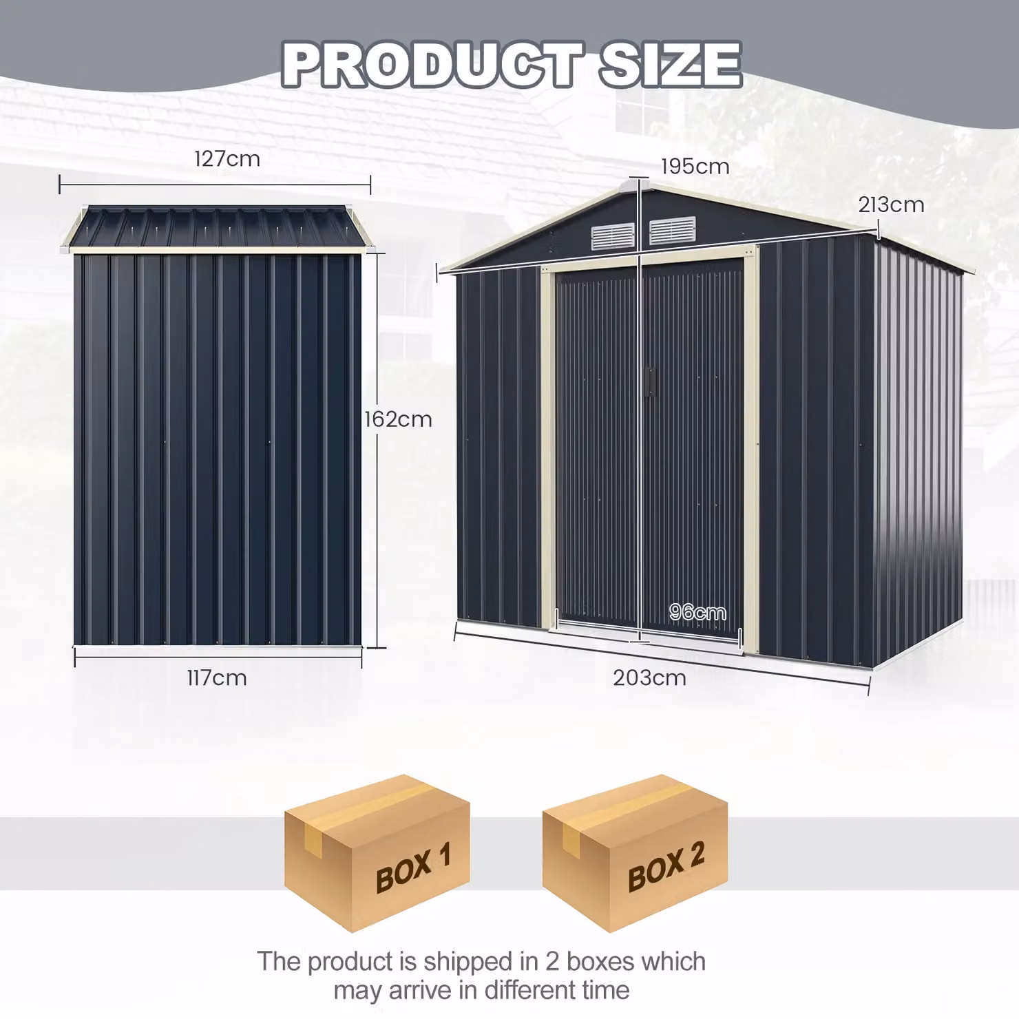 Costway Galvanised Metal Garden Storage Shed with Lockable Sliding Doors, Grey, W/D/H: 213.36 x 121.92 x 213.0 cm – 2