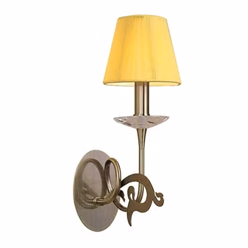 Mantra Iluminación Inspired Mantra Acanto Wall Lamp with Amber Cream Fabric Cone Shade in Antique Brass – 1